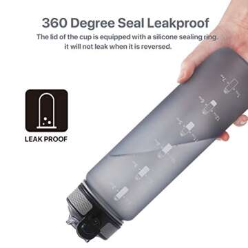 EYQ 32 oz Water Bottle with Time Marker, Carry Strap, Leak-Proof Tritan BPA-Free, Ensure You Drink Enough Water for Fitness, Gym, Camping, Outdoor Sports (Gray)