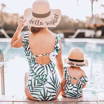 Focamia Family Matching Swimsuit One Piece Green Leaves Printed V Neck Mommy and Me Swimwear (Men Green, Medium)