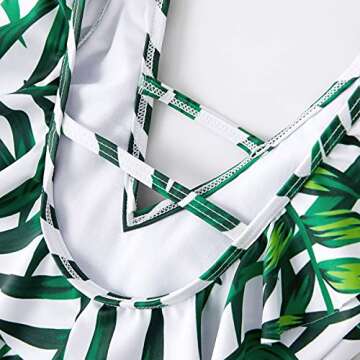 Focamia Family Matching Swimsuit One Piece Green Leaves Printed V Neck Mommy and Me Swimwear (Men Green, Medium)