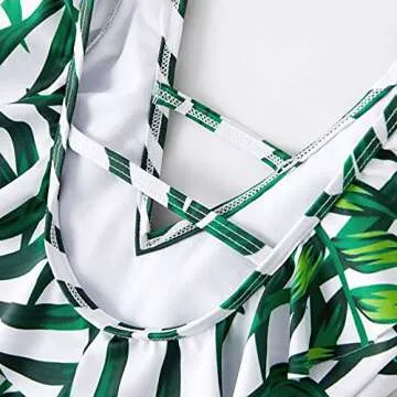 Focamia Family Matching Swimsuit One Piece Green Leaves Printed V Neck Mommy and Me Swimwear (Men Green, Medium)