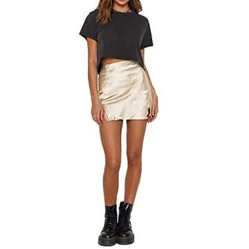 LYANER Women's Satin Lace Trim High Waist Mini Skirt