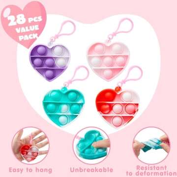 JOYIN 28 Packs Valentines Day Gift Cards with Pop Bubble Fidget Toys Heart Keychain, Stress Relief Fidget Toy for Kids Adult Party Favors, School Classmate Valentines Gifts