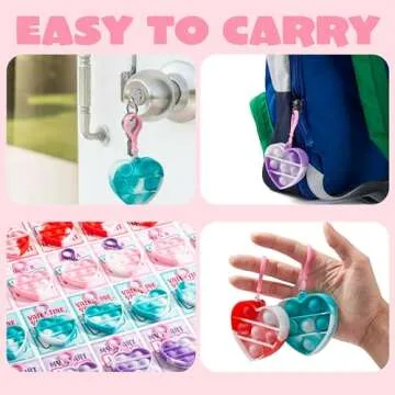 JOYIN 28 Packs Valentines Day Gift Cards with Pop Bubble Fidget Toys Heart Keychain, Stress Relief Fidget Toy for Kids Adult Party Favors, School Classmate Valentines Gifts