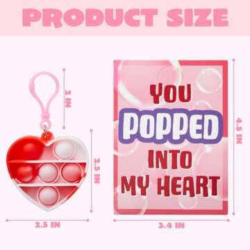 JOYIN 28 Packs Valentines Day Gift Cards with Pop Bubble Fidget Toys Heart Keychain, Stress Relief Fidget Toy for Kids Adult Party Favors, School Classmate Valentines Gifts