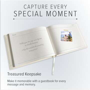 Gallery Leather Guest Book Wedding, Party, Special Events, add Polaroid Photos, 192 Lined Pages, Bon...