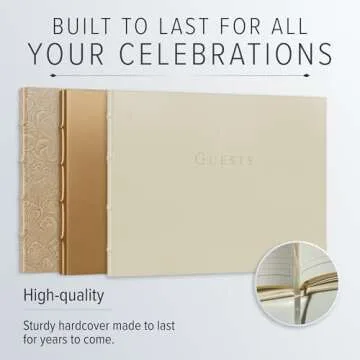 Gallery Leather Guest Book Wedding, Party, Special Events, add Polaroid Photos, 192 Lined Pages, Bonded Leather, Hardcover - Freeport Ivory