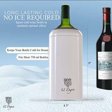 12 Degrés Wine Chiller Set - Perfect Wine Gifts for Women & Men - Stainless Steel Insulated Wine Cooler with Wine Pump, Aerator & 4 Stoppers (White Matte)