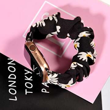 TOYOUTHS 3 PCS Compatible with Apple Watch Band Scrunchies 41mm 40mm 38mm Cloth Soft Pattern Printed Fabric Wristband Bracelet Women IWatch Elastic Bands Series SE 10 9 8 7 6 5 4 3 2 1, S/M