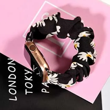 TOYOUTHS 3 PCS Compatible with Apple Watch Band Scrunchies 41mm 40mm 38mm Cloth Soft Pattern Printed Fabric Wristband Bracelet Women IWatch Elastic Bands Series SE 10 9 8 7 6 5 4 3 2 1, S/M