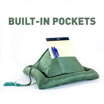 Peeramid Bookrest - Book Holder Stand for Hands Free Reading - Soft Pillow Design Holds Books, Tablets, E-Readers, Kindles & iPads – Use on The Bed, Couch, Floor, Desk, Table, Lap & More - Sage