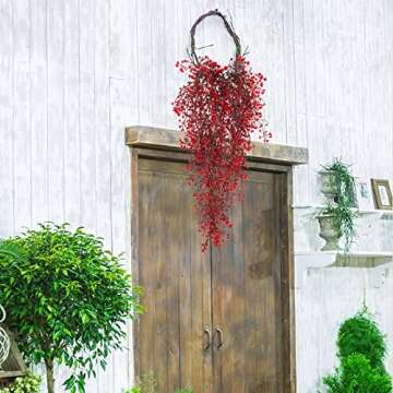 RECUTMS Vine Plant Fake 4 Pcs Ferns Artificial Plants Large Faux Hanging Plant Artificial Hanging Plants Wall Plants Fake Ivy Room Decor Home Garden Wedding Party Indoor Outdoor Decorations(Red 4P)