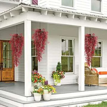 RECUTMS Vine Plant Fake 4 Pcs Ferns Artificial Plants Large Faux Hanging Plant Artificial Hanging Plants Wall Plants Fake Ivy Room Decor Home Garden Wedding Party Indoor Outdoor Decorations(Red 4P)