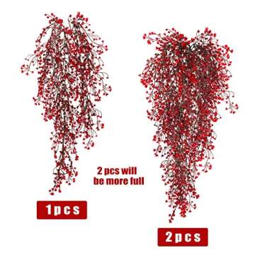 RECUTMS Vine Plant Fake 4 Pcs Ferns Artificial Plants Large Faux Hanging Plant Artificial Hanging Plants Wall Plants Fake Ivy Room Decor Home Garden Wedding Party Indoor Outdoor Decorations(Red 4P)