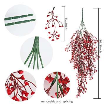 RECUTMS Vine Plant Fake 4 Pcs Ferns Artificial Plants Large Faux Hanging Plant Artificial Hanging Plants Wall Plants Fake Ivy Room Decor Home Garden Wedding Party Indoor Outdoor Decorations(Red 4P)