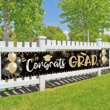 2025 Graduation Decorations Congrats Grad Banner 9.84x1.64ft Class of 2025 Graduation Backdrop Yard Sign for School College Indoor Outdoor Party Supplies (Black and Gold)