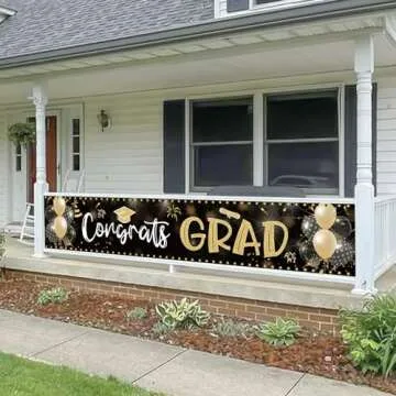 2025 Graduation Decorations Congrats Grad Banner 9.84x1.64ft Class of 2025 Graduation Backdrop Yard Sign for School College Indoor Outdoor Party Supplies (Black and Gold)