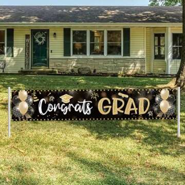 2025 Graduation Decorations Congrats Grad Banner 9.84x1.64ft Class of 2025 Graduation Backdrop Yard Sign for School College Indoor Outdoor Party Supplies (Black and Gold)