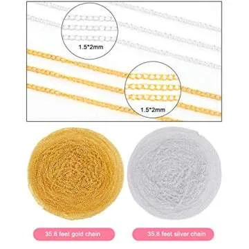 PP OPOUNT 65 Feet Jewelry Chains Necklace Chains 2 mm Jewelry Making Chains with 960 Pieces Jump Rings 40 Pieces Lobster Clasps Jewelry Making Tools (Gold, Silver Total in 65 Feet)