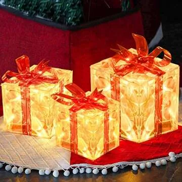 FUNPENY LED Lighted Gift Boxes for Christmas Decor