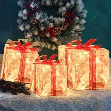 FUNPENY LED Lighted Gift Boxes for Christmas Decor