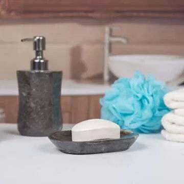 Luxury Hand-Carved Natural Charcoal Marble Soap Dish – Heavy-Duty, Plastic-Free, Artisan Crafted for Bathroom, Kitchen & Countertop Organization (5.8” x 3.8”)