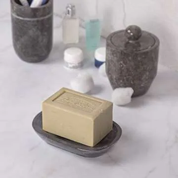 Luxury Hand-Carved Natural Charcoal Marble Soap Dish – Heavy-Duty, Plastic-Free, Artisan Crafted for Bathroom, Kitchen & Countertop Organization (5.8” x 3.8”)