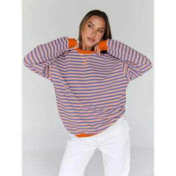Trendy Queen Oversized Striped Sweatshirt for Women