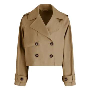 Stylish Tankaneo Womens Cropped Trench Coat – Double Breasted Outwear