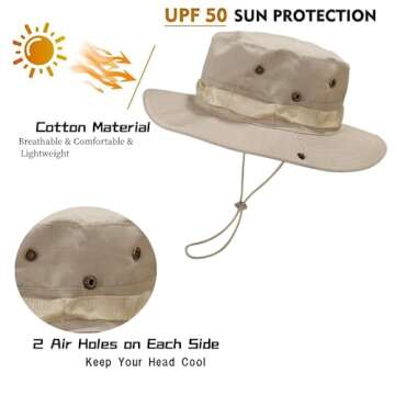 Sun Hats for Men Women Camo Bucket Hat Protection Summer Safari Wide Brim Boonie Hats Hunting Fishin...