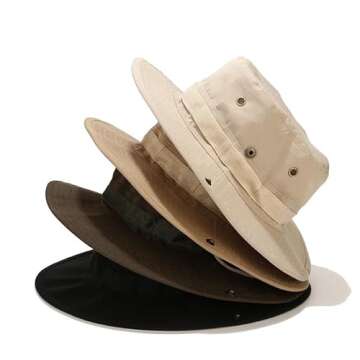 Sun Hats for Men Women Camo Bucket Hat Protection Summer Safari Wide Brim Boonie Hats Hunting Fishing Outdoor Hiking Beach Tactical Camo Jungle Hat Boonie Cap（Light Khaki）