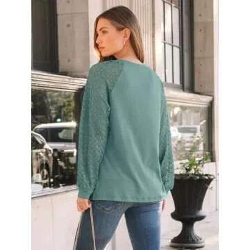 AUTOMET Womens Long Sleeve Shirts Lace Tops Business Casual Fall Fashion Outfits Clothes Knitted Y2k BlousesGreyGreen XL