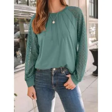 AUTOMET Womens Long Sleeve Shirts Lace Tops Business Casual Fall Fashion Outfits Clothes Knitted Y2k BlousesGreyGreen XL