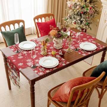 Romanstile Snowman Red Christmas Table Runner 13 x 72 Inch,Printed Pine Trees Snowflakes Christmas R...