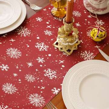 Romanstile Snowman Red Christmas Table Runner 13 x 72 Inch,Printed Pine Trees Snowflakes Christmas Runners,Winter Xmas Holiday Decoration for Kitchen, Dining Table, and Home Party Decor