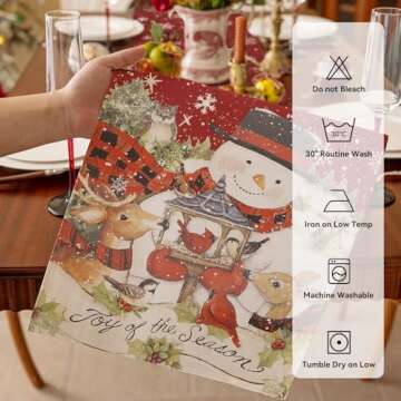 Romanstile Snowman Red Christmas Table Runner 13 x 72 Inch,Printed Pine Trees Snowflakes Christmas Runners,Winter Xmas Holiday Decoration for Kitchen, Dining Table, and Home Party Decor