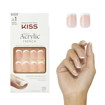 KISS Salon Acrylic French French Manicure Fake Nails Kit - Bonjour, Short - Acrylic Infused Technolo...