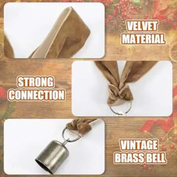 Hungdao 6 Yards Brown Velvet Christmas Tree Ribbon Garland with Rusty Jingle Bell Neutral Rustic Christmas Bell Garland Cozy Decorative for Xmas Tree Fireplace Holiday Wedding Mantle Indoor Decor