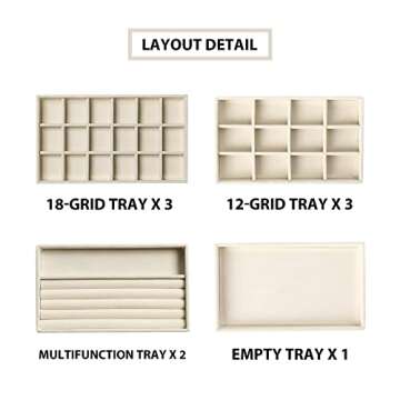 Frebeauty Jewelry Organizer Tray, Stackable Velvet Jewelry Trays for Women