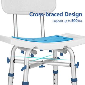 GreenChief Heavy Duty Shower Chair with Back 500 LBS - Shower Stool for Inside Shower, Small Bathtub Seat Padded EVA Cushion, Narrow Bath Seat Bench for Elderly, Handicap, Bariatric, Disabled