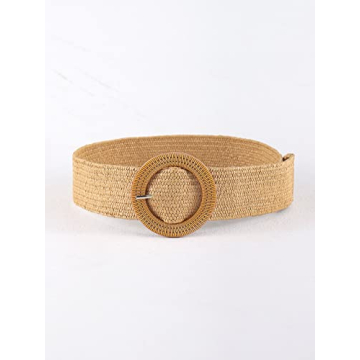Boho Waist Belt for Women - Yellow Brown Elastic Straw
