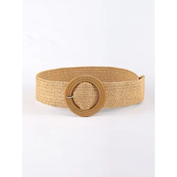 Boho Waist Belt for Women - Yellow Brown Elastic Straw