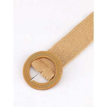 Boho Waist Belt for Women - Yellow Brown Elastic Straw