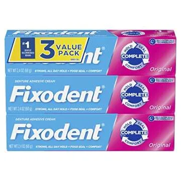 Fixodent Complete Original Denture Adhesive Cream, 2.4 oz, 3 Pack (Packaging May Vary)