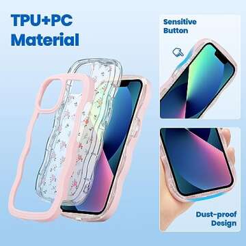 ZCDAYE Compatible with iPhone 14 Case, Aesthetic Floral Pattern Cute Curly Edge Wavy Shape Case for ...