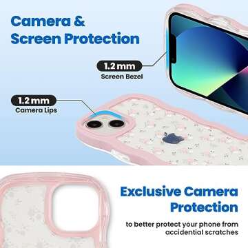 ZCDAYE Compatible with iPhone 14 Case, Aesthetic Floral Pattern Cute Curly Edge Wavy Shape Case for Women Girls, Soft TPU Shockproof Cover for iPhone 14(6.1 inch), Pink