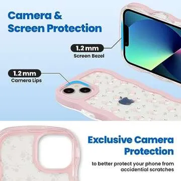 ZCDAYE Compatible with iPhone 14 Case, Aesthetic Floral Pattern Cute Curly Edge Wavy Shape Case for Women Girls, Soft TPU Shockproof Cover for iPhone 14(6.1 inch), Pink