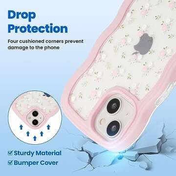 ZCDAYE Compatible with iPhone 14 Case, Aesthetic Floral Pattern Cute Curly Edge Wavy Shape Case for Women Girls, Soft TPU Shockproof Cover for iPhone 14(6.1 inch), Pink