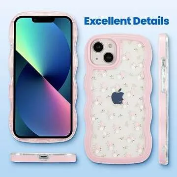 ZCDAYE Compatible with iPhone 14 Case, Aesthetic Floral Pattern Cute Curly Edge Wavy Shape Case for Women Girls, Soft TPU Shockproof Cover for iPhone 14(6.1 inch), Pink