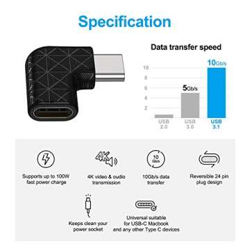 USB C 90 Degree Adapter for Fast Charging & Data Transfer