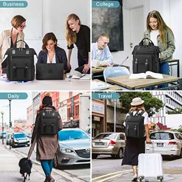 LOVEVOOK Laptop Backpack for Women Work Travel Commuter Backpack Business Computer Bag Doctor Nurse Bags College Backpack Purse, 17 Inch, Black-black